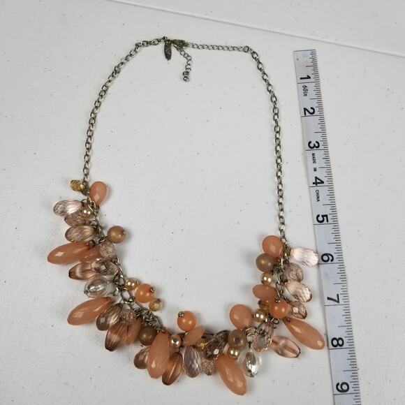 NY Peach Pink  Clear Beads Baubles Facets Silver Tone Chain Necklace Nice! - Picture 3 of 5